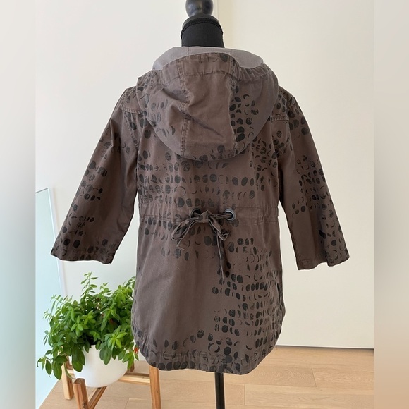 LODEN Khaki Abstract Print Hood Zip Front Jacket 3/4 Sleeve Artsy Layer Canada - Picture 3 of 16